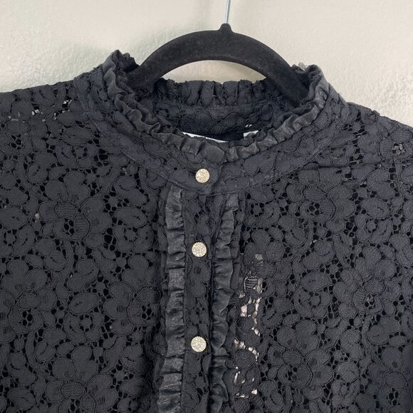 NEW Zara Womens Plus XXL Black Lace Dress Ruffle Details & Jewel Buttons - Picture 11 of 16